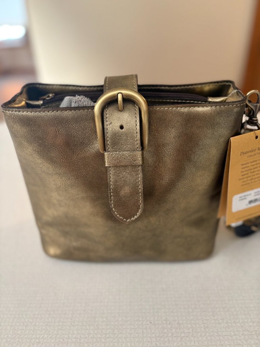NWT Patricia Nash Antique Gold Irving Bucket Satchel/Crossbody
